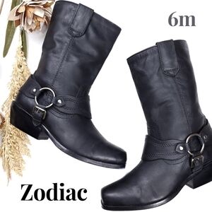 Zodiac Black Leather Boots Size 6m